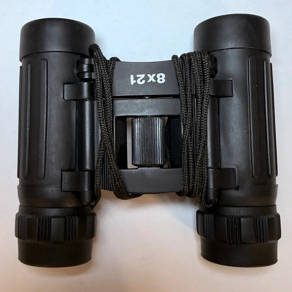 Compact 8x21 Folding Binoculars Black‎ with Nylon Carrying Case and Neck Strap